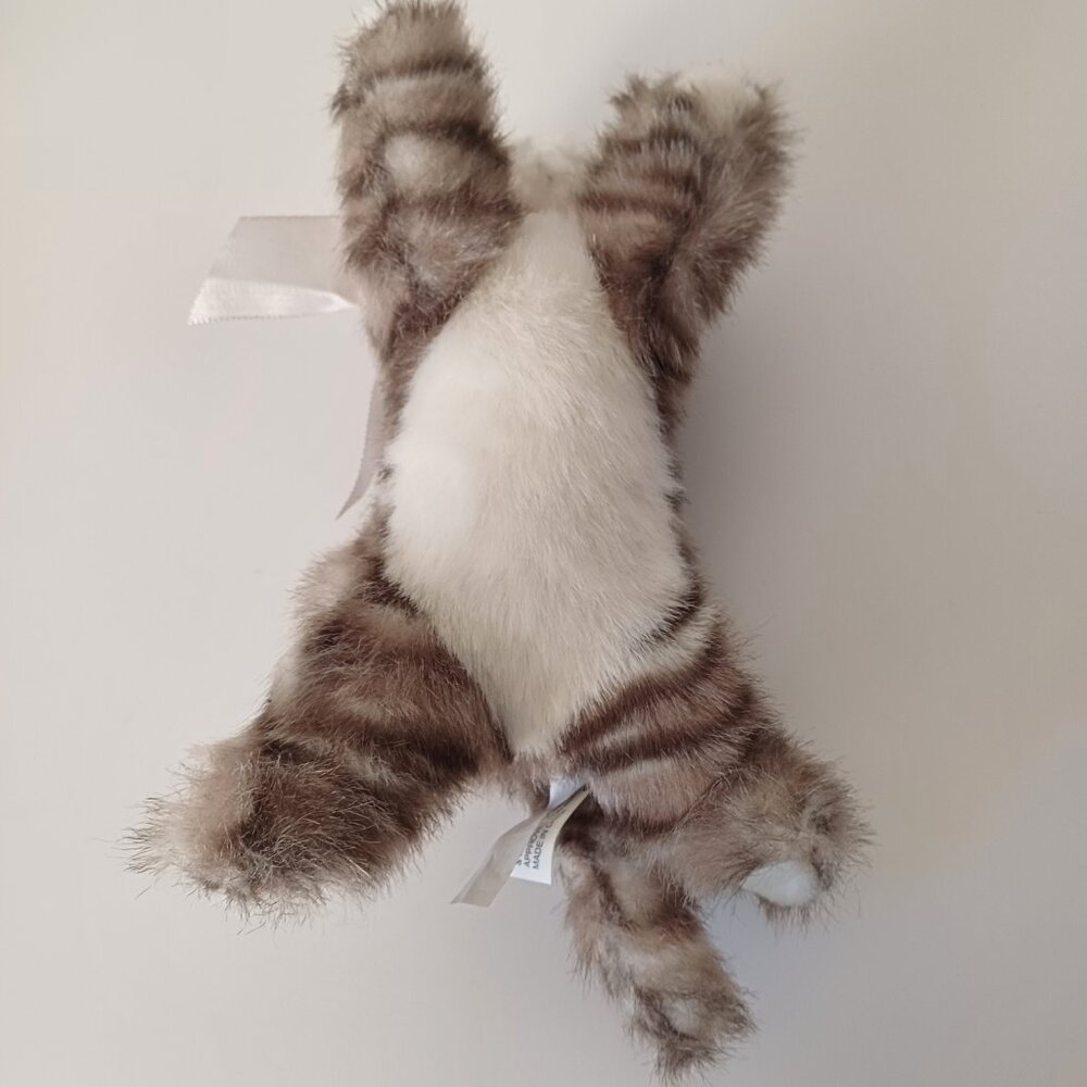 The Bearington Collection Realistic Grey Stripped Laying Tabby Bow Kitty Cat 9'' - Picture 4 of 14